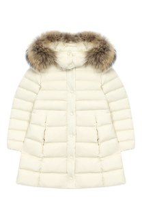 Пуховое пальто с меховой отделкой на капюшоне Moncler Enfant