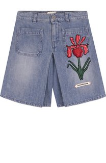 Джинсовая юбка-шорты с вышивкой Gucci