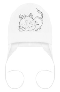 Хлопковая шапка на завязках со стразами Catya