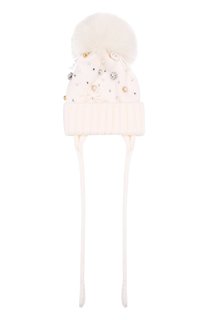 Шерстяная шапка с меховым помпоном и декором Catya