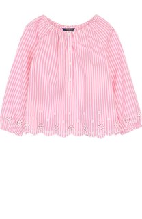 Хлопковая блуза свободного кроя с вышивкой и фестонами Polo Ralph Lauren