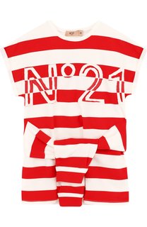 Хлопковое мини-платье в полоску с декоративным поясом N21
