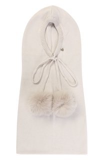 Шерстяная шапка с воротником и меховыми помпонами Il Trenino