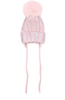 Шерстяная шапка с меховым помпоном и металлизированной отделкой Catya