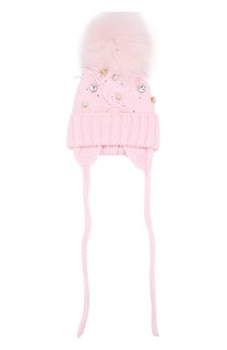 Шерстяная шапка с меховым помпоном и декором Catya