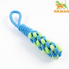 Игрушка канатная плетеная с ручкой, 120 г, до 31 см, синяя/зеленая Пижон