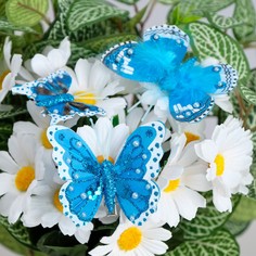 Бабочки для декора и флористики, на прищепке, пластиковые, синие, микс, 5 см и 8 см NO Brand