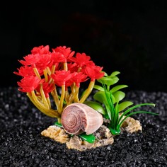 Островок с ракушками и растениями искусственными для аквариума, 12 х 9 х 9 см NO Brand