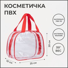 Косметичка на молнии, цвет прозрачный/красный NO Brand