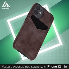 Чехол luazon для iphone 12 mini, с отсеком под карты, кожзам, коричневый