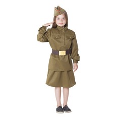 Костюм военный для девочки: гимнастерка, юбка, ремень, пилотка, рост 120-130 см Страна Карнавалия