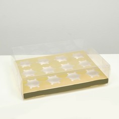 Коробка на 12 капкейков, золото, 34,7 × 26,3 × 10 см NO Brand