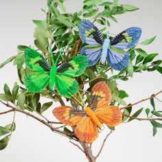 Бабочка для декора и флористики, на прищепке, пластиковая, микс, 1 шт., 8 см NO Brand