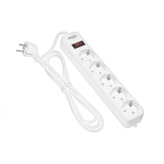 Сетевой фильтр luazon lighting, 5 розеток, 1.8 м, 2200 вт, 3 х 0.75 мм2, 10 а, 220 в, белый