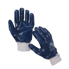 Перчатки, х/б, с нитриловым обливом, размер 9, с манжетой, синие NO Brand