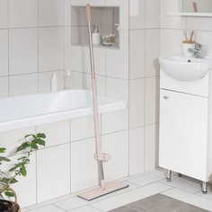 Швабра для мытья пола с вертикальным отжимом доляна, 35×14×125 см, стальная ручка, микрофибра, дополнительная насадка