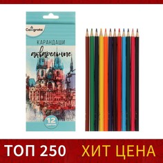 Карандаши цветные акварельные 12 цветов, заточенные, в картонной коробке Calligrata