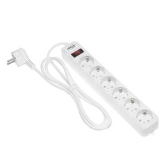 Сетевой фильтр luazon lighting, 6 розеток, 1.8 м, 2200 вт, 3 х 0.75 мм2, 10 а, 220 в, белый