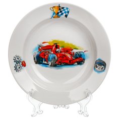 Тарелка суповая, фарфор, 20 см, гладкий край, круглая, Машинки, Дулевский фарфор, 097942