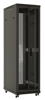 Шкаф напольный 19", 18U Hyperline TTB-1866-DD-RAL9004 988x600х600 мм (ВхШхГ), передняя и задняя распашные перфорированные двери (75%), ручка с замком,
