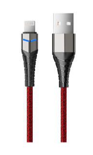 Кабель интерфейсный AccesStyle AL24-F100LED Red-Black USB - Lighting, Сила тока: 2,4А; Длина: 100 см; Оплётка: Ткань; LED подсветка на коннекторе