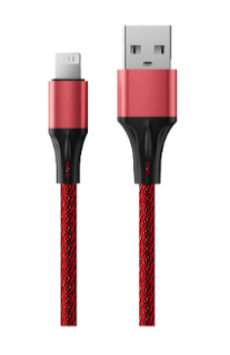 Кабель интерфейсный AccesStyle AL24-F100M Red+Black USB - Lighting, Сила тока: 2,4А; Длина: 100 см; Оплётка: Ткань; Металлический коннектор