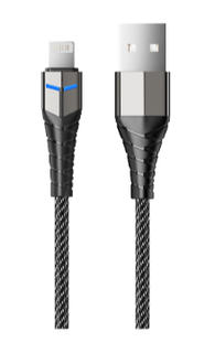 Кабель интерфейсный AccesStyle AL24-F100LED Black-Gray USB - Lighting, Сила тока: 2,4А; Длина: 100 см; Оплётка: Ткань; LED подсветка на коннекторе