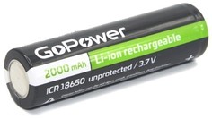 Аккумулятор GoPower ICR18650 00-00021267 Li-ion, PC1 3.7V 2000mAh без защиты плос.конт.