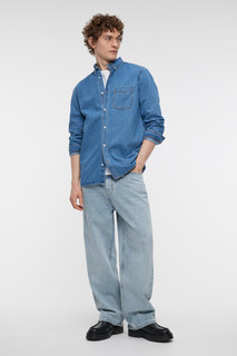 верхняя сорочка джинсовая мужская Рубашка джинсовая прямая с нагрудным карманом Befree