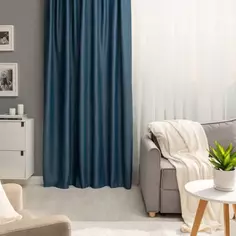 Штора на ленте со скрытыми петлями блэкаут Inspire Alycia 200x280 см цвет чёрно-синий Fjord 0