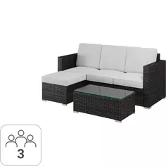 Набор садовой мебели Fibi KJ-Z1001 искусственный ротанг коричневый: диван, стол, пуфик с подушками Без бренда
