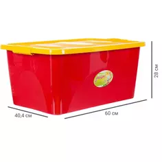 Ящик для игрушек на колесах 60x40.4x28 см 44 л пластик с крышкой цвет красно-жёлтый Martika