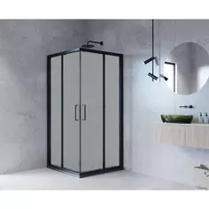 Душевой уголок Март Квадро Black квадратный 90x90 см черный профиль матовое стекло раздвижной Mart