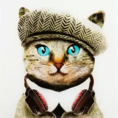 Картина на стекле «Кот в берете» 40x40 см Без бренда