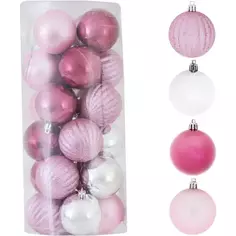 Набор ёлочных шаров 6 см цвет розовый/серебристый, 24 шт. Без бренда