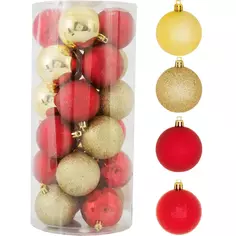 Набор ёлочных шаров 6 см цвет красный/золотой, 24 шт. Без бренда
