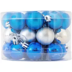 Набор ёлочных шаров 3 см цвет синий/серебристый, 36 шт. Без бренда