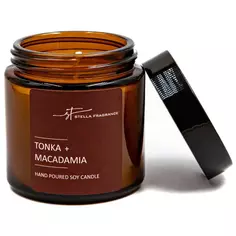 Свеча ароматизированная в стеклянной банке Stella Fragrance Tonka Macadamia коричневая 6 см