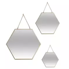 Зеркало шестиугольное металлическое на цепочке 3 шт. Без бренда