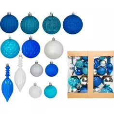 Набор ёлочных шаров 6-17 см цвет голубой/серебристый, 58 шт. Без бренда