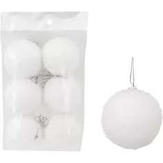 Набор ёлочных шаров флокированных 6 см цвет белый, 6 шт. Без бренда
