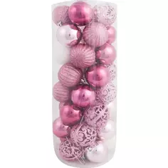 Набор ёлочных шаров 6 см цвет розовый/серебристый, 40 шт. Без бренда