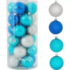 Набор ёлочных шаров 6 см цвет синий/серебристый, 24 шт. Без бренда