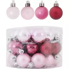 Набор ёлочных шаров 3 см цвет розовый/серебристый, 36 шт. Без бренда