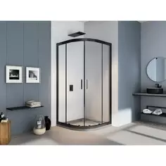 Душевой уголок Makiato R-80-C-B, 1/4 круга 80x80 см черный профиль прозрачное стекло раздвижной Без бренда