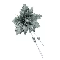 Украшение цветок на ветке 40 см серебро Без бренда