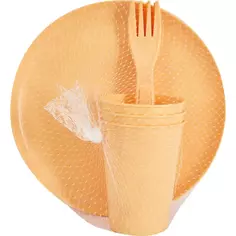 Набор посуды для пикника пластик желтый 9 предметов Без бренда