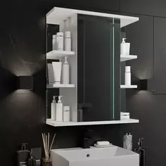 Шкаф зеркальный подвесной Универсал с полками 60x71 см цвет белый Без бренда