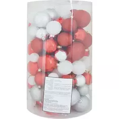 Набор елочных шаров Рождество ø4-8 см пластик красный/серебряный 100 шт Без бренда