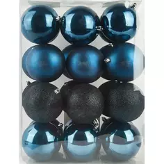 Набор елочных шаров ø10 см пластик голубой 24 шт Без бренда